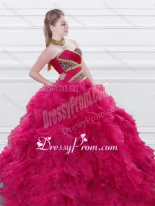 New Style Beaded and Ruffled Red Quinceanera Dress in Tulle