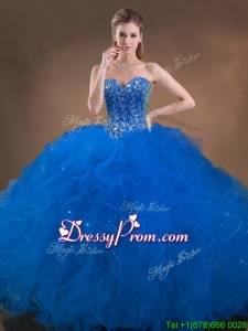 Perfect Big Puffy Beaded and Ruffled Sweet 16 Dress in Blue