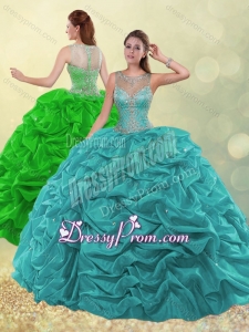 Pretty See Through Scoop Beaded and Bubble Green Quinceanera Dress