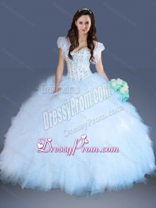 Really Puffy Light Blue Quinceanera Dress with Beading and Ruffles