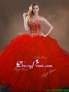 Ball Gown Beaded and Ruffles Quinceanera Gowns in Red