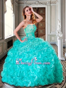 Ball Gown Turquoise Quinceanera Dresses with Beading and Ruffles