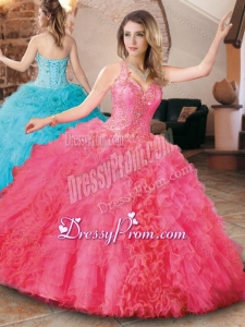 Elegant Beaded and Ruffled Quinceanera Dress with Detachable Straps