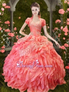 Luxurious Puffy Skirt Beaded and Ruffled Quinceanera Dress in Orange Red
