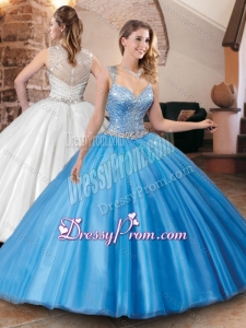 Luxurious See Through Back Straps Quinceanera Dress with Beaded Bodice