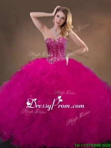Pretty Fuchsia Quinceanera Gowns with Beading and Ruffles