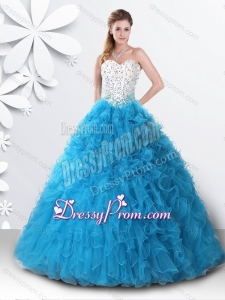 Princess Teal Sweet 16 Dress with Beading and Ruffles