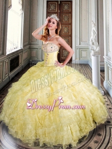 Sweetheart Yellow Sweet 16 Dress with Beading and Ruffles