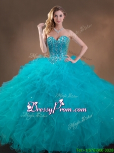 Big Puffy Teal Sweet 16 Gown with Beading and Ruffles