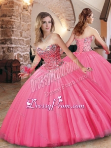 Cheap Beaded Bodice Really Puffy Quinceanera Dress in Hot Pink