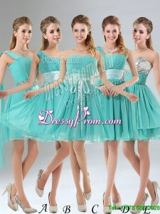 2015 A Line Ruching Lace Up Bridesmaid Dress in Aqua Blue