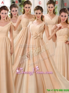 2015 Fashionable Champagne Ruching Chiffon Bridesmaid Dresses