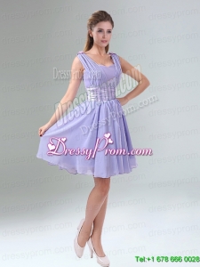 Perfect Straps Lavender Ruched Mini Length Prom Dress with Waistband