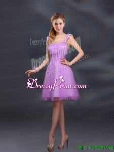 A Line Straps Appliques Prom Dresses in Lilac