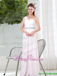 One Shoulder Empire Ruching Sequins White Prom Dresses