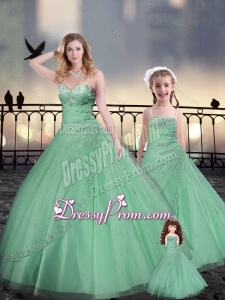 Beaded and Applique Apple Green Macthing Sister Dresses in Tulle