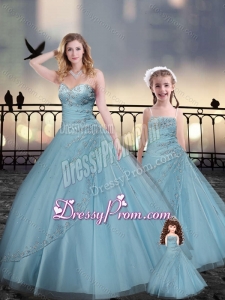 Custom Fit Light Blue Macthing Princesita With Quinceanera Dresses with Beading and Appliques