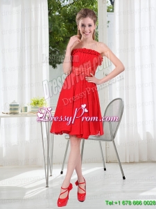 Wonderful Ruching Strapless Bowknot Prom Dress in Red