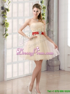 A Line Belt Strapless Prom Dress with Mini Length