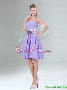 Decent Lavender Ruched Mini Length Prom Dress with Bowknot Sash