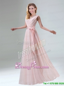 Fashionable Belt Ruching Chiffon Prom Dress with Bowknot