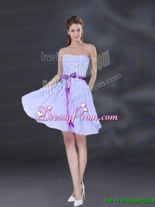 Ruching and Belt Chiffon Prom Dress in Lavender