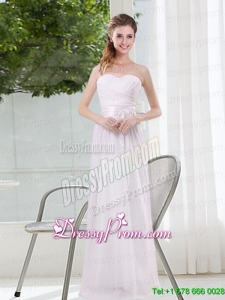 Ruching and Belt Sweetheart Empire White Prom Dresses