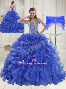 2015 Puffy Sweetheart Brush Train Quinceanera Dresses