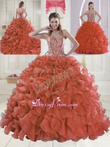 2015 Sweetheart Brush Train Red Quinceanera Dresses