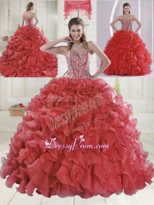 Beautiful Sweetheart Coral Red Quinceanera Dresses with Brush Train