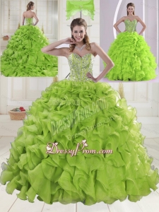 Yellow Green Sweetheart Brush Train Quinceanera Dresses