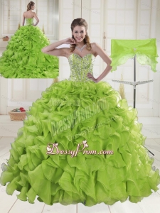 Yellow Green Sweetheart Brush Train Quinceanera Dresses