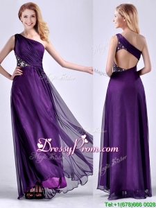 Elegant One Shoulder Criss Cross Purple Dama Dress with Beading