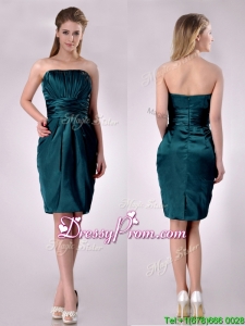 Exclusive Column Ruched Decorated Bodice Dama Dress in Hunter Green