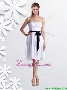 2016 Elegant Empire Strapless Ruched and Be-ribboned White Prom Dress in Chiffon