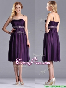 2016 Modest Spaghetti Straps Beaded Chiffon Short Prom Dress in Purple