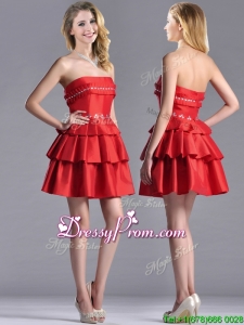 2016 New Arrivals Red Strapless Prom Dress with Ruffled Layers and Beading