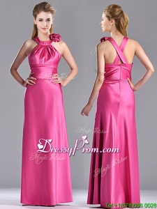 2016 New Style Hand Crafted Flowers Hot Pink Prom Dress with Criss Cross