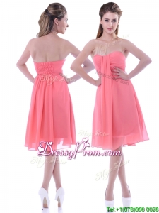 2016 Popular Empire Chiffon Ruched Watermelon Prom Dress in Knee Length