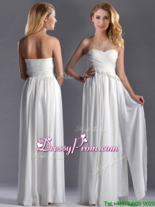 Exquisite Empire Sweetheart Ruched White Long Prom Dress in Chiffon