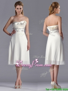 Fashionable Beaded Decorated Waist Chiffon Prom Dress in Tea Length