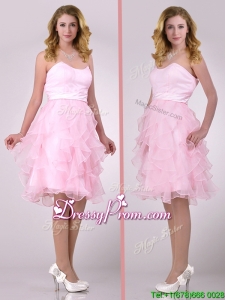 2016 Lovely Empire Baby Pink Knee Length Prom Dress with Ruffles