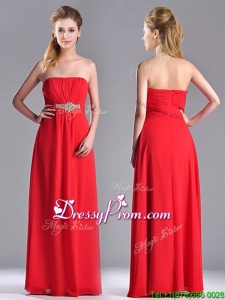 Beautiful Strapless Chiffon Red Christmas Party Dress with Beading and Ruching