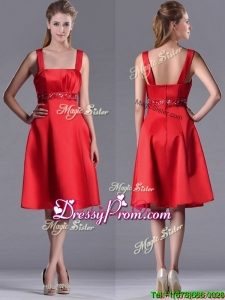 Best Selling Square Beaded Decorated Waist Christmas Party Dress in Knee Length