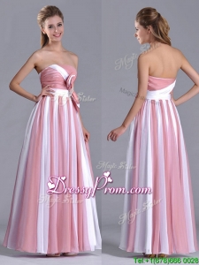 Hot Sale Bowknot Strapless White and Pink Christmas Party Dress with Side Zipper