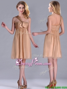 New Style One Shoulder Chiffon Short Christmas Party Dress in Champagne