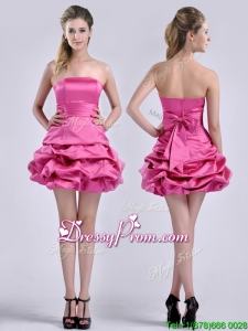 Latest A Line Bubble and Bowknot Taffeta Prom Dress in Hot Pink