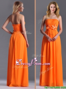 Empire Strapless Ruching Chiffon Long Prom Dress in Orange