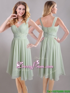Exclusive Beaded and Ruched Apple Green V Neck Prom Dress in Chiffon