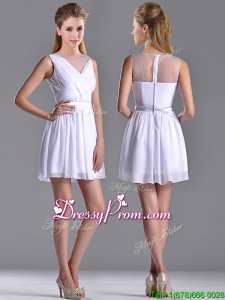 Fashionable See Through Scoop White Prom Dress with Ruching